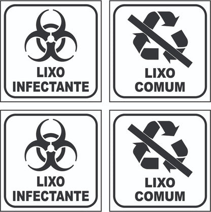 Kit 2 Adesivos Lixo Infectante + 2 Comum 12x12 Fundo Branco