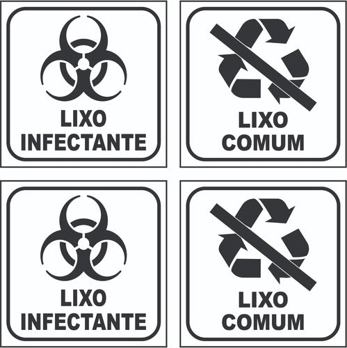 Kit 2 Adesivos Lixo Infectante + 2 Comum 12x12 Fundo Branco