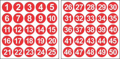 Adesivo Numerado 1 A 50 Redondo Carro Armário Mesa 5cm