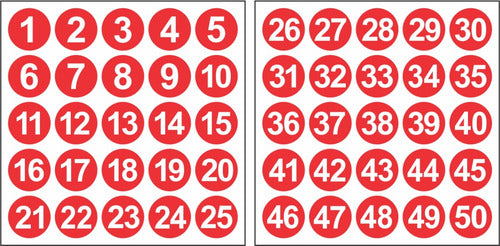 Adesivos Números 1 A 50 Redondo Carro Armário Mesa Bar 2,5cm