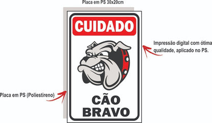 Advertência Cuidado Cão Bravo - Kit Com 2 Placas Sinalização