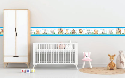 Faixa Decorativa Infantil Papel De Parede Safari Bebê Azul
