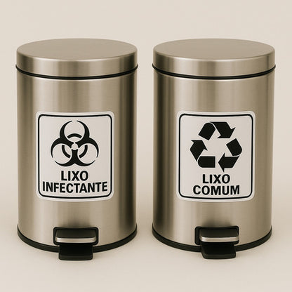 Kit 6 Adesivos Lixo Infectante + 6 Comum 12x12 Fundo Branco