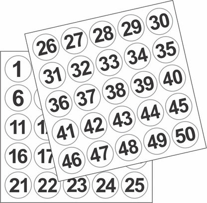 Adesivos Números 1 A 50 Redondo Carro Armário Mesa Bar 2,5cm