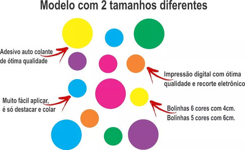 Adesivo Decoração 170 Bolinhas Infantil 2 Tam. Cores Vivas