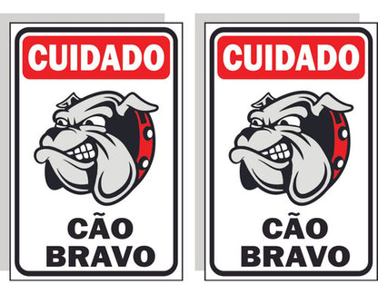 Advertência Cuidado Cão Bravo - Kit Com 2 Placas Sinalização