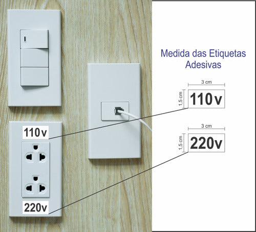 100 Etiquetas Tomada Voltagem 110v E Ou 220v Adesivo Vinil