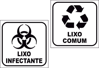 Adesivo Lixo Comum E Lixo Infectante 8x8cm Fundo Branco