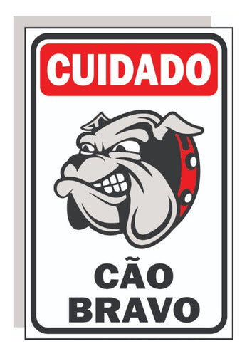 Placa Cuidado Cão Bravo Sinalização E Aviso 30x20cm Ps1mm